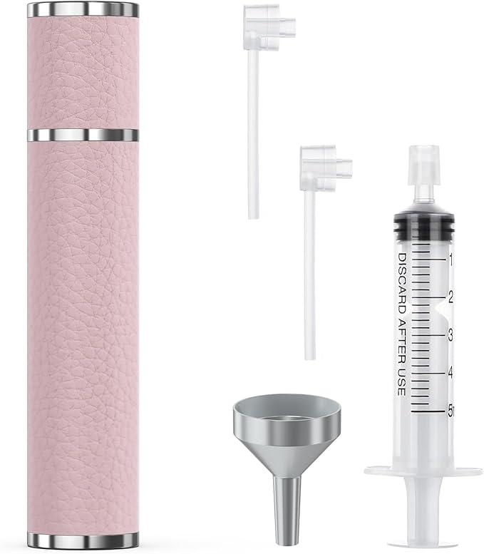 12ml Genuine Leather Perfume Atomizer Refillable, Portable Mini Cologne Sprayer with Magnetic Cap & 3 Refill Tools, Luxury Travel Size Fragrance Spray Bottle for Men & Women (Pink)