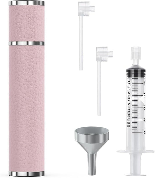 12ml Genuine Leather Perfume Atomizer Refillable, Portable Mini Cologne Sprayer with Magnetic Cap & 3 Refill Tools, Luxury Travel Size Fragrance Spray Bottle for Men & Women (Pink)