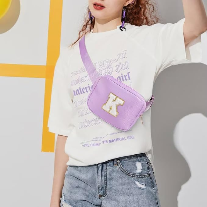 YOOLIFE Gifts for Girls - Crossbody Belt Bag, Personalized Communion & Birthday Gift, Purple Initial Sling Bag