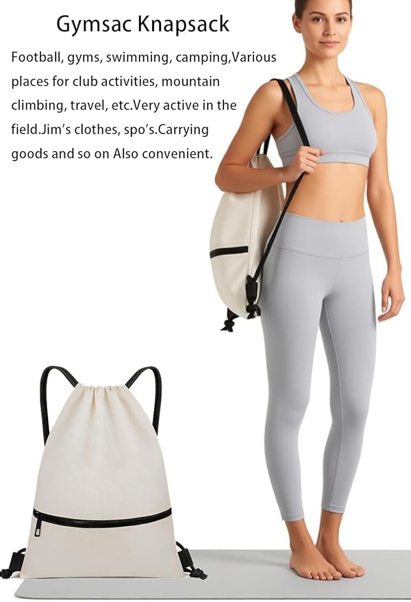 Large Drawstring Gym Bag Beach Backpack Waterproof - Customized Oversized Drawstring Beach Bag with Shoe Compartment for Toiletries, Towels, Gym, Travel(Beige,16.5 * 19 inches)
