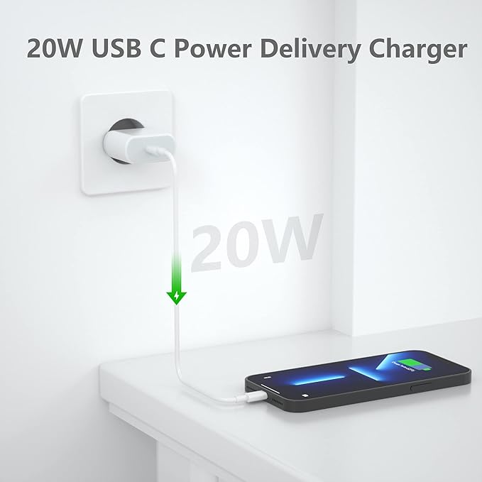 20W USB C Fast European Plug Adapter for iPhone 16/16 Pro/16 Pro Max/16 Plus/15/14/13/12/11, USBC Charger Cube Travel Charging Power Block for Europe EU Euro Spain Italy France Germany