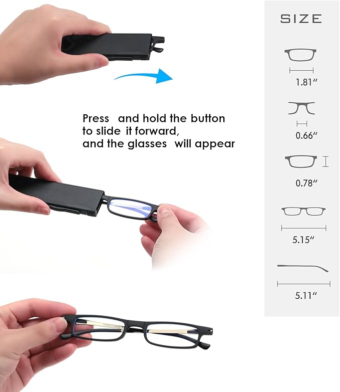 3 Pack Ultra thin Lightweight Folding Reading Glasses Women Men TR90 Blue Light Blocking Anti UV/Eyestrain Foldable Compact Computer Readers Portable Unique Stretchable Slim Flat case Gunmetal, +2.0