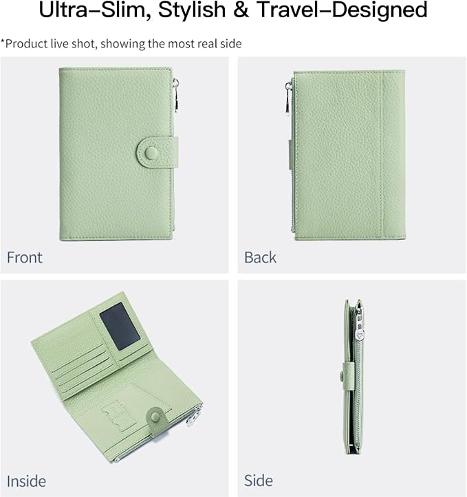 Genuine Leather RFID Blocking Passport Holder Wallet, Multi-Functional Travel Document Organizer with SIM Card Slots (Green)
