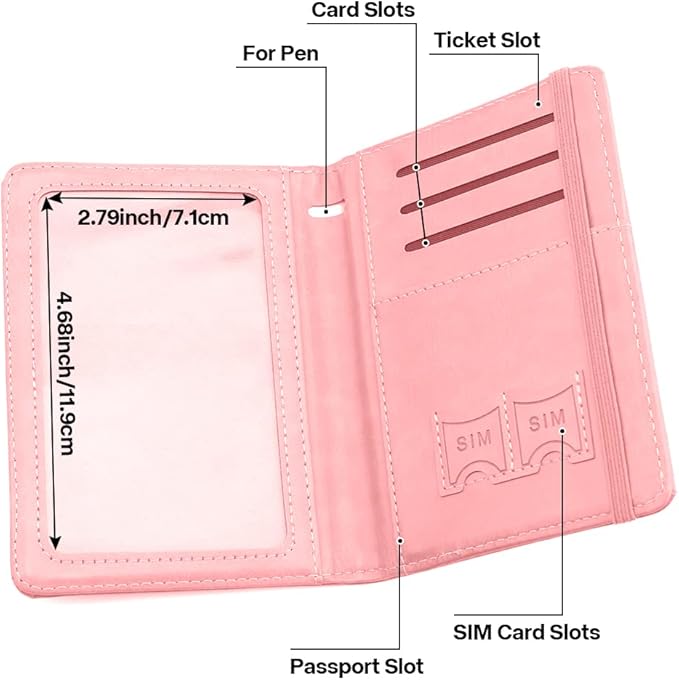 Passport Holder for Travel, Leather Passport Holder RFID Blocking Passport Cover Wallet Passport Case with Pen Holder Passport Holders for Travel Women Men Family Travels Must Haves Essentials, Pink