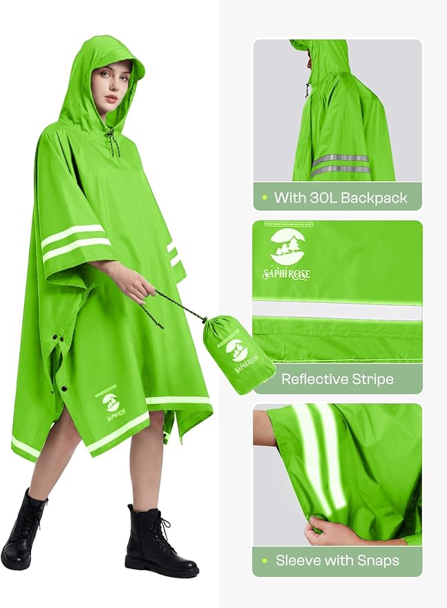 SaphiRose Hooded Rain Poncho Waterproof Raincoat Jacket for Men Women Adults