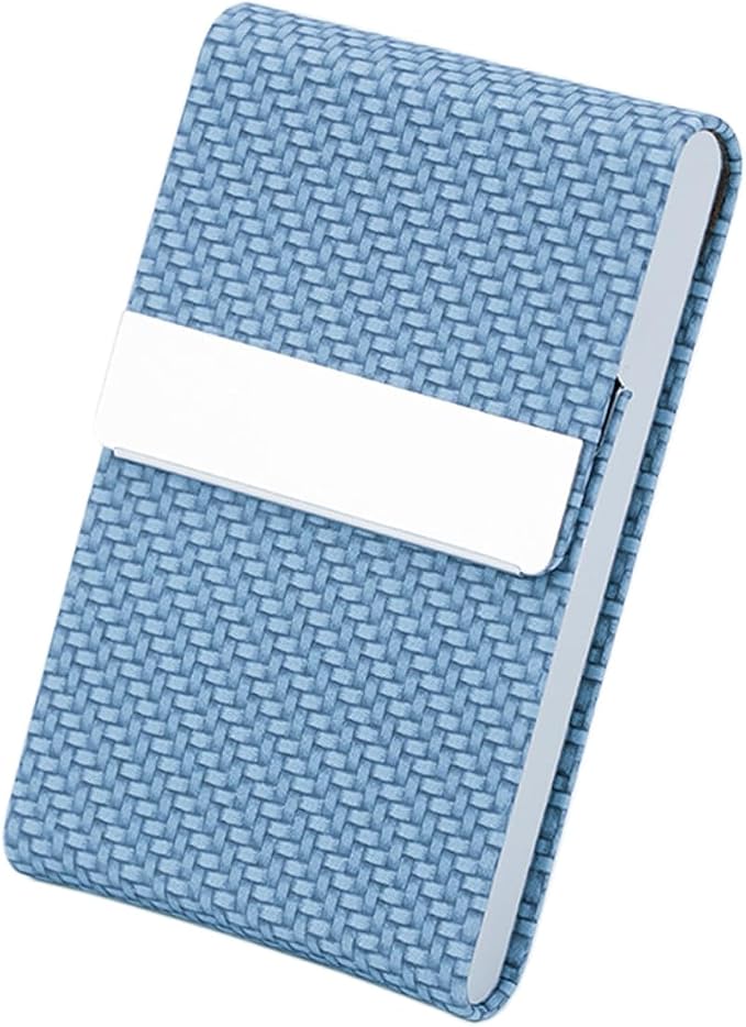 Business Card Holder with Ultra Slim Design,Business Card Case with Premium PU Leather, Suit Pocket Metal Card Holder for Women/Men,Professional Name Card Holder with Magnetic Shut (Blue)