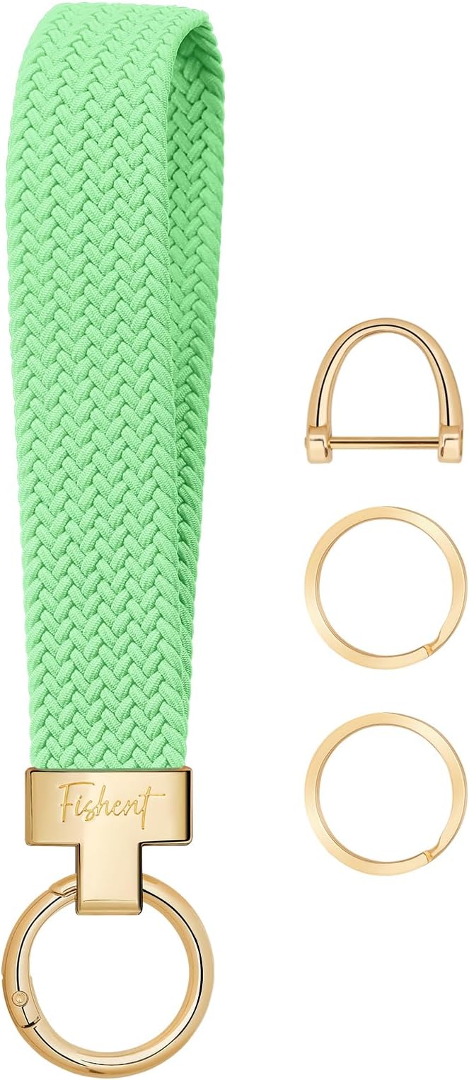 Fishent Stretchy Wristlet Keychain, Cute Key Chain, Woven Wrist Lanyard for Car Keys with 3 Keyrings and D-ring for Women Men