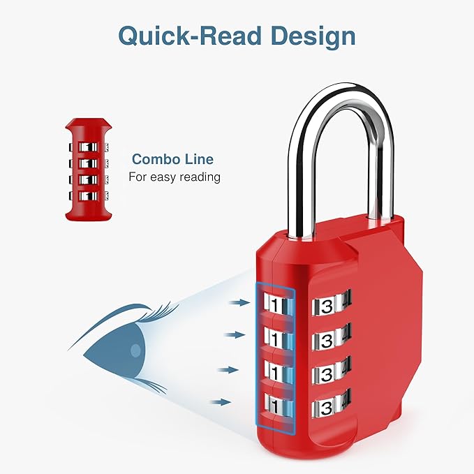 Puroma 2 Pack Combination Lock 4 Digit Padlock for School Gym, Sports Locker, Fence, Toolbox, Case, Hasp Storage (Red)