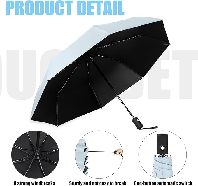 Jexine 6 Pcs Windproof Travel Umbrella for Rain Compact Small Automatic Lightweight Portable Umbrella for Men Women Backpack
