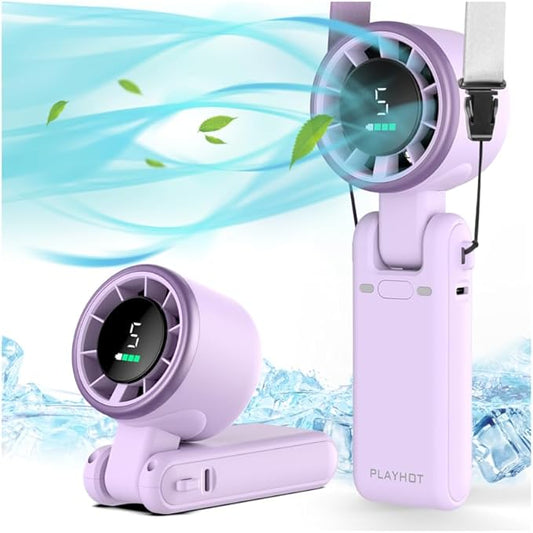 PlayHot Portable Handheld Turbo Fan, 5-Speed Personal Fan, USB-C Rechargeable Fan Up to 12 Hours, 3 IN 1 Hand Fan with Air Turbo Tech Cooling, Travel Fan for Cruise, Beach, Gifts for Women(Purple)