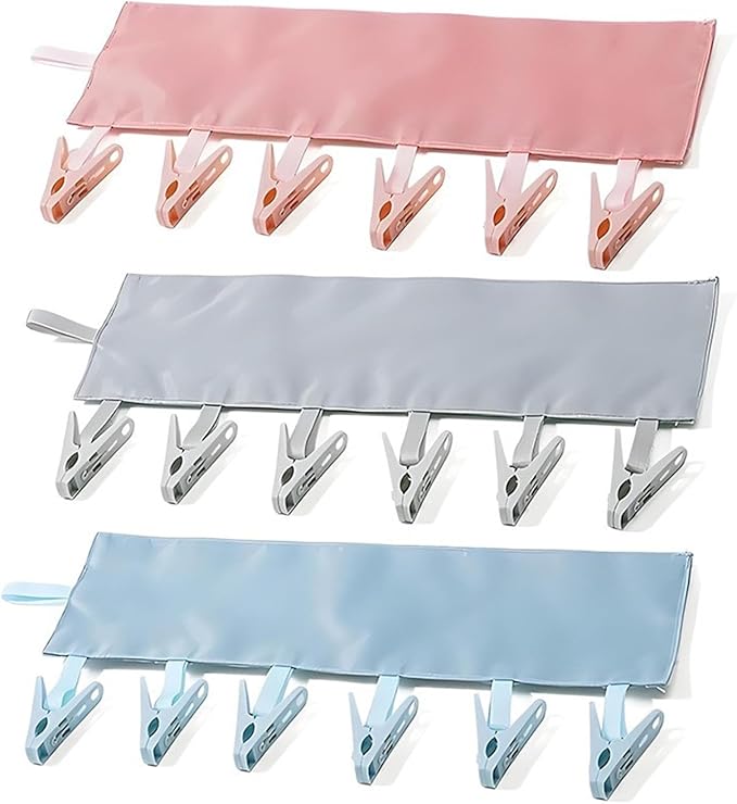 3Pcs Travel Hangers, Portable Foldable Hangers with 6 Clips for Swimsuit, Towel & Sock Space-Saving Drying Rack for Hotels, Camping.