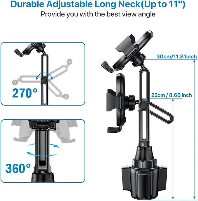 Miracase [2025 Latest Upgraded] Universal Cup Phone Holder for Car, [Rotatable & Adjustable] Long Neck Car Cup Holder Phone Mount Compatible with iPhone, Samsung, Google & More Smartphones