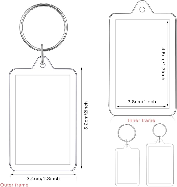 Yaomiao Acrylic Photo Frame Keychain Holder Photo Picture Insert Blank Keyring for DIY Craft