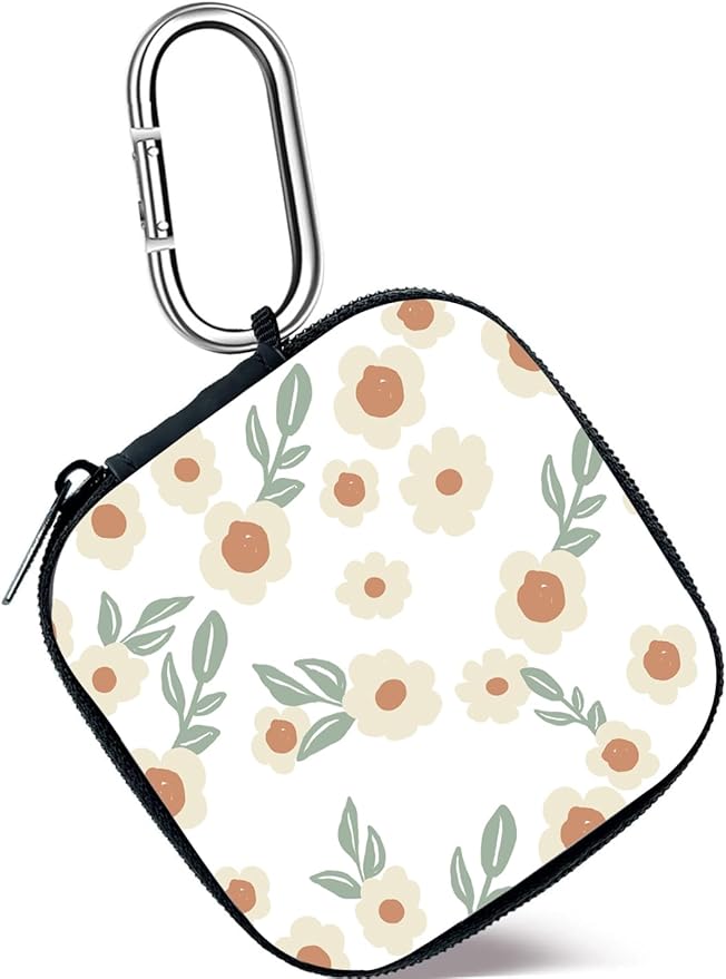 Earbud Case,Headphone Organizer Earbud Storage Bag, Hard EVA Shockproof Cover Carrying Case with Carabiner Clip Compatible with AirPods 4 AirPods Pro 2nd /3/2/1 Bose Galaxy (Small Flower)