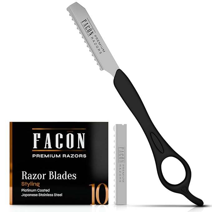 Facón Hair Razors for Cutting Hair - Professional Styling Razor Kit with 11 Replacement Blades, Stainless Steel Hairs Cutting Tool for Salon & Home, Premium Cutting Thinning Texturizing Faether Razor