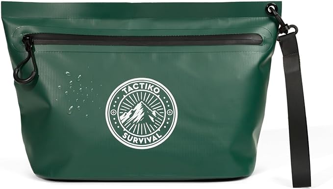 Tactiko 3L Water Resistant Pouch - Waterproof Material with Splashproof Zipper - Cosmetic Case for Storage, Toiletries, Travel, Beach, Cruise, Home (Green)