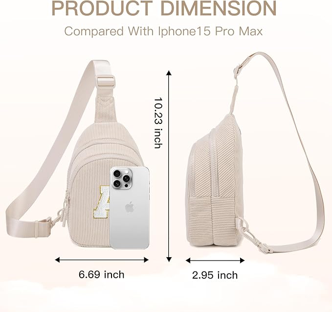 Viverte Small Corduroy Sling Bag Initial Crossbody Bag Fanny Pack for Girls Personalized Birthday Gifts for Teen Girls Gifts