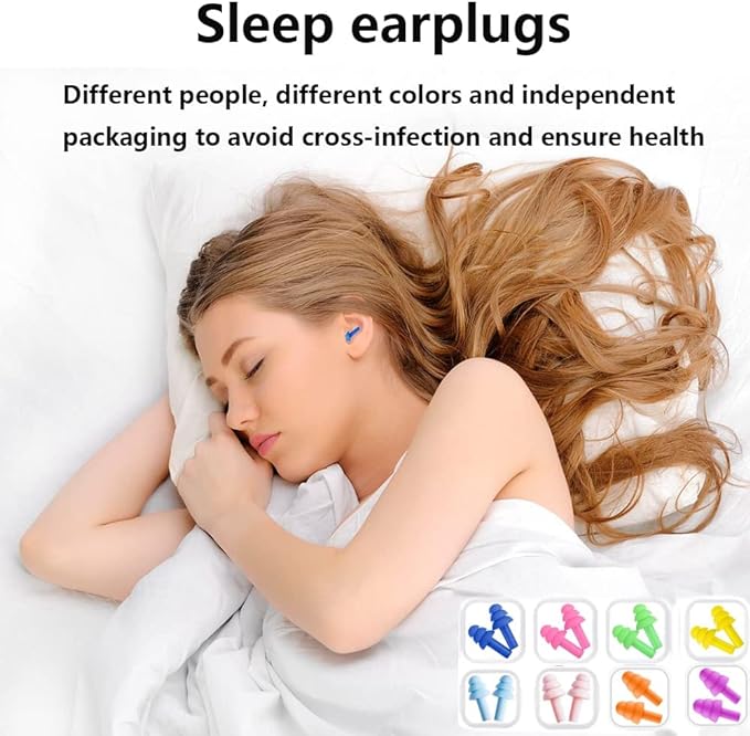 Earplugs for Sleeping Noise Cancelling, Reusable Ear Plugs– Super Soft, Silicone Ear Plug, for Sleeping 8 Pairs, Swimming, Snoring, Concerts, Work, Noisy Places (8 Colors)