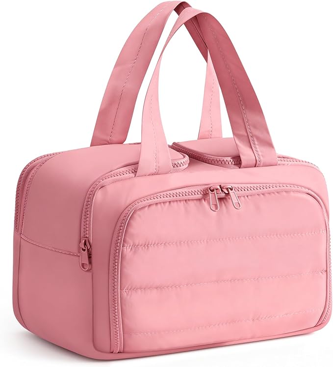 Travel Makeup Bag, Portable Travel Bag with Hanging Hook for Women, Waterproof and Hanging Toiletry Bags Travel Organizer Accessories for Travel Essentials,Dark Pink