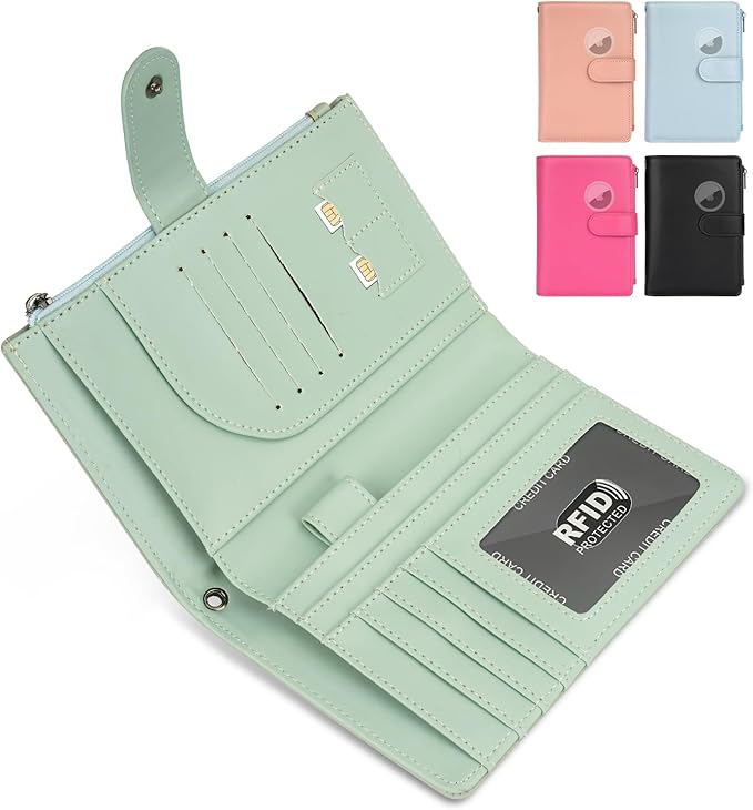 RFID Passport Holder for Women/Men Travel Gifts, Large Capacity Passport Wallet, Family Travel Documents Organizer with Card/Airtag Slots, Zipper coin pocket, Cash Holder Passport Cover Case (Green)