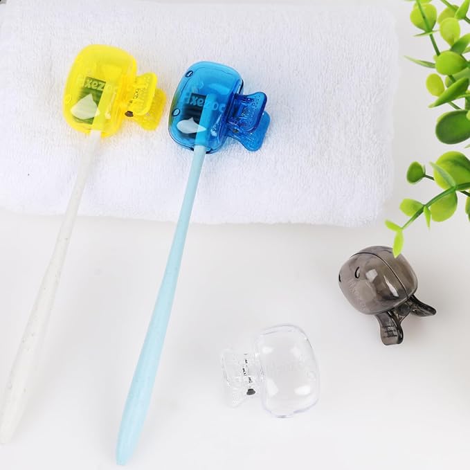 Hxezoc 4 Pack Travel Toothbrush Head Covers Portable Toothbrush Protector Cap Brush Pod Case Protective Plastic Clip for Household Travel, Camping, Bathroom, School, Business