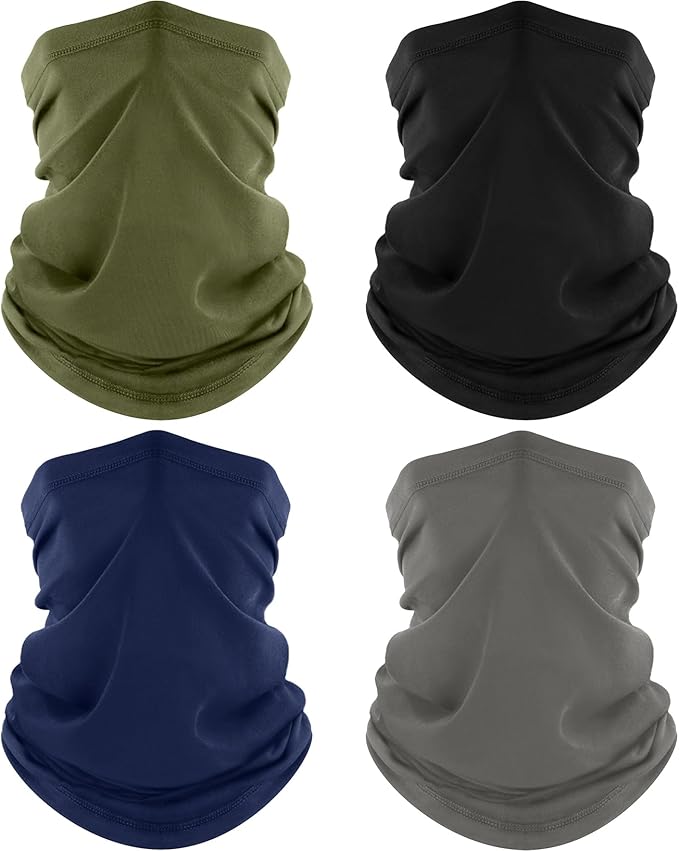 ROXUN 4 Pack Neck Gaiter, Cooling Breathable Face Mask UV Protection Scarf Hiking Bandana for Men/Women
