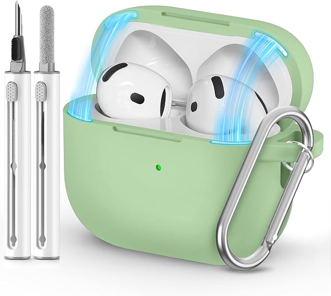 Ljusmicker for AirPods 4 Case 2024 with Cleaner Kit,Soft Silicone Protective Cover for Apple AirPod 4th Generation Cases for Women Men,for AirPod 4 Case Accessories with Keychain-Magnetic Pastel Green