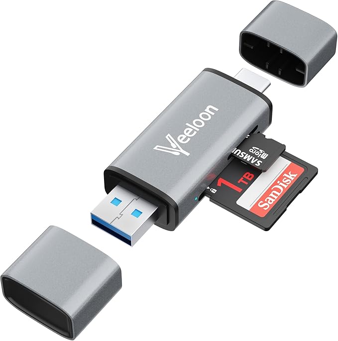 OTG SD Card Reader，Dual Slots USB 3.0 Type C to Micro SD Card Adapter, MicroSD SDHC SDXC Memory Card Viewer for Camera, Compatible with iPhone 17 16 15 Pro/Pro Max PC Computer MacBook Laptop