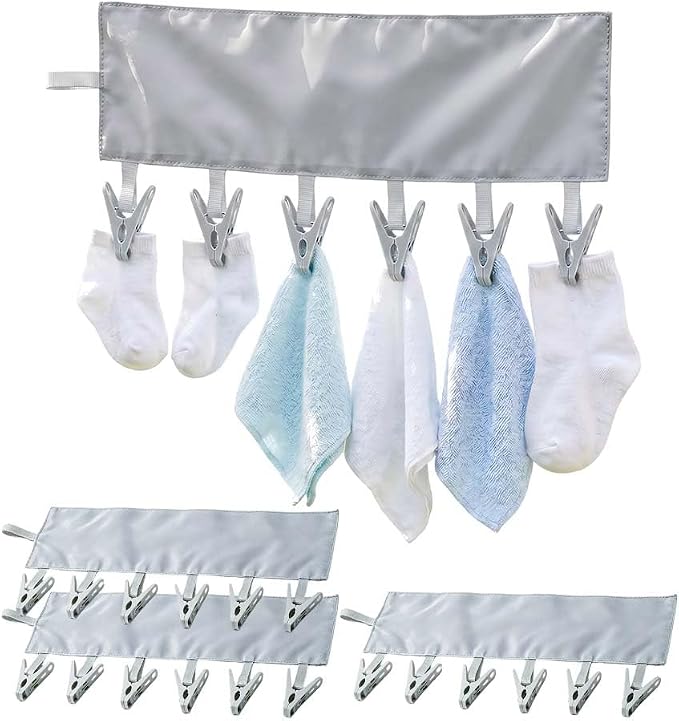 Foldable Travel Laundry Hanging Clip, 2026 New Lightweight Travel Hangers for Cruise and Hotel, Portable Folding Clothes Hanger with 6 Clips for Swimsuits Underwear Socks 3 Pack