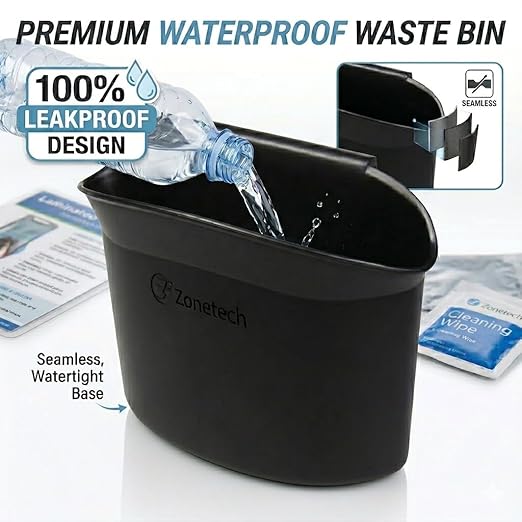 ZONETECH Portable Hanging Mini Car Garbage Can – Classic Black Trash Container - Premium Quality Automotive Universal Compact Traveling Wastebasket for Vehicle,Office,Home (2-Pack)
