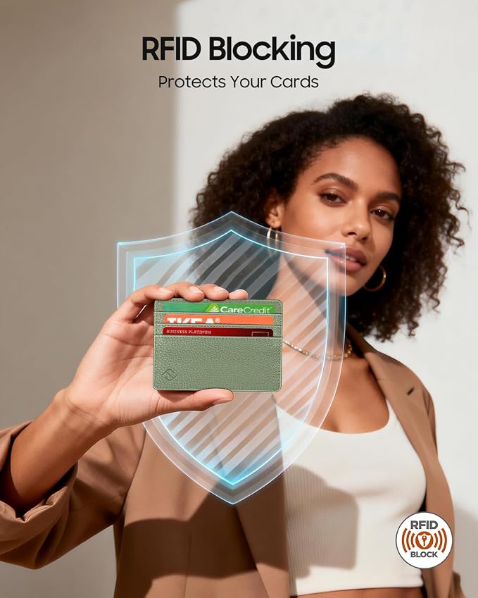 FINTIE Slim Minimalist Front Pocket Wallet, RFID Blocking Credit Card Holder Card Cases with ID Window for Men Women, Sage Green