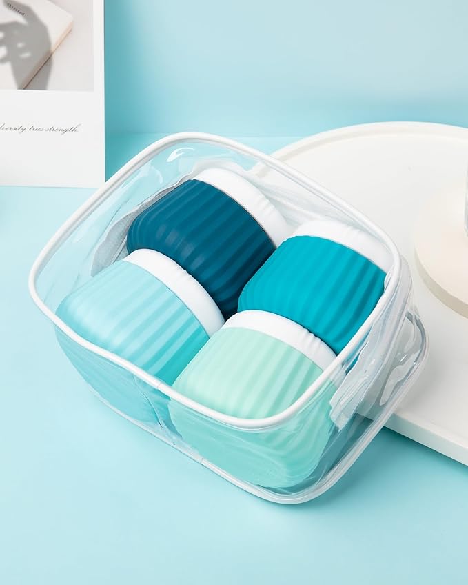 Mrsdry Travel Containers for Toiletries 4 Pack, TSA Approved Travel Size Toiletries, Travel Size Containers, With Clear Bag Leak Proof Silicone Jars, Travel Essentials Creams Jars Carrying Small Items