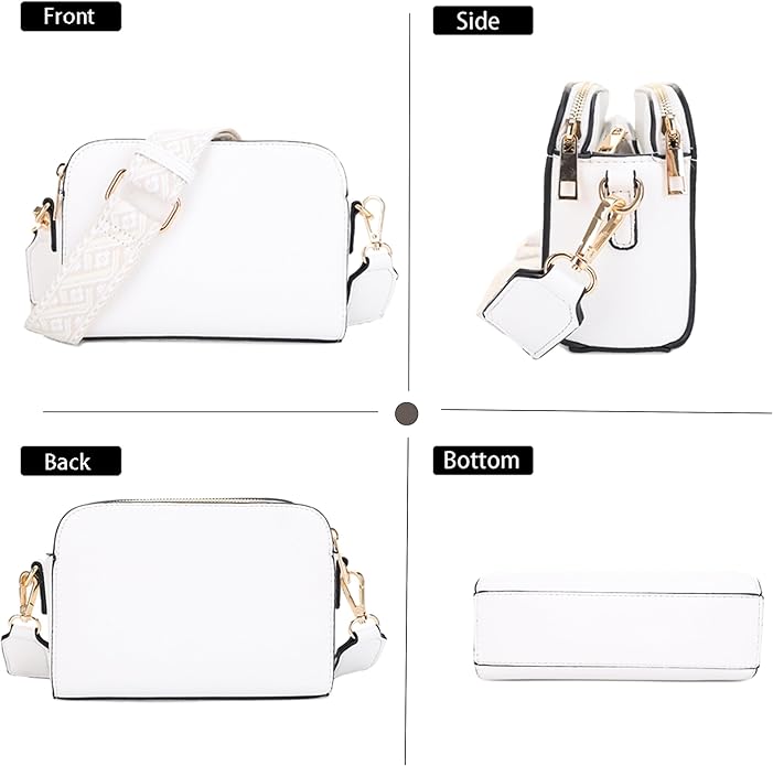 EVVE Crossbody Bags for Women Trendy Triple Zip Small Crossbody Camera Bag Purse with Wide Guitar Strap