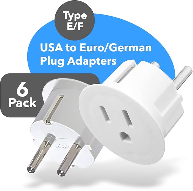 OREI Pack 6 European Travel Plug Adapter - USA, Canada, Mexico to European Type E/F Plug Adapters - Schuko Adapter CE Certified Heavy Duty - Perfect for Travelling with Cell Phones, Laptops & More