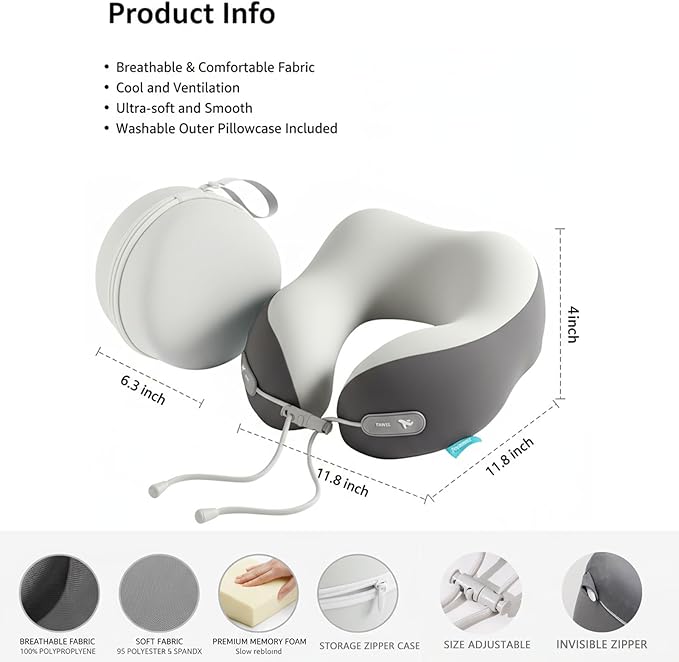 Travel Pillow with Cool Material,Neck Pillow for Traveling 100% Pure Memory Foam,Travel Neck Pillow with Hard Case, Airplane Pillow for Traveling,Travel Essentials (Pink)
