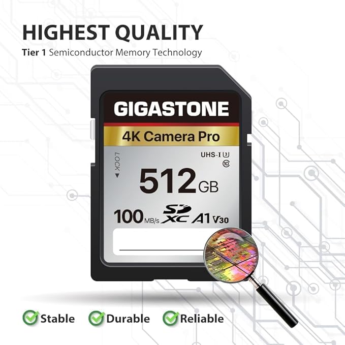 【5-Years Data Recovery】 GIGASTONE 512GB SD Card with USB Type C Card Reader, 4K Camera Pro, UHS-I A1 V30 U3 SDXC Memory Card Compatible with Digital Camera, with 1 Mini case