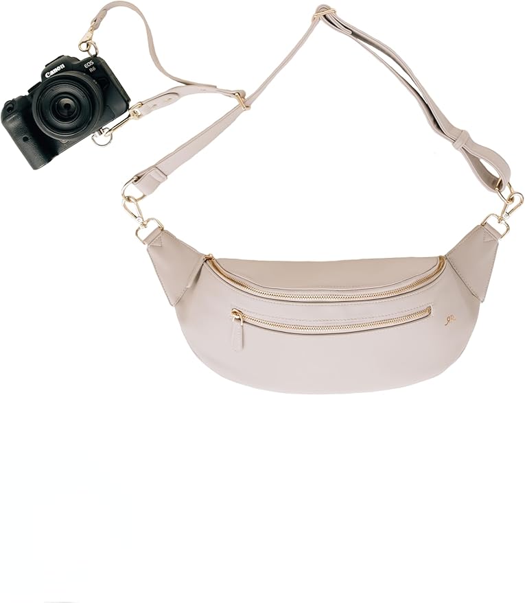 The Sidekick Camera Bag – Compact, Vegan Leather, Hands-Free Crossbody with Protective Suede Interior, Gray