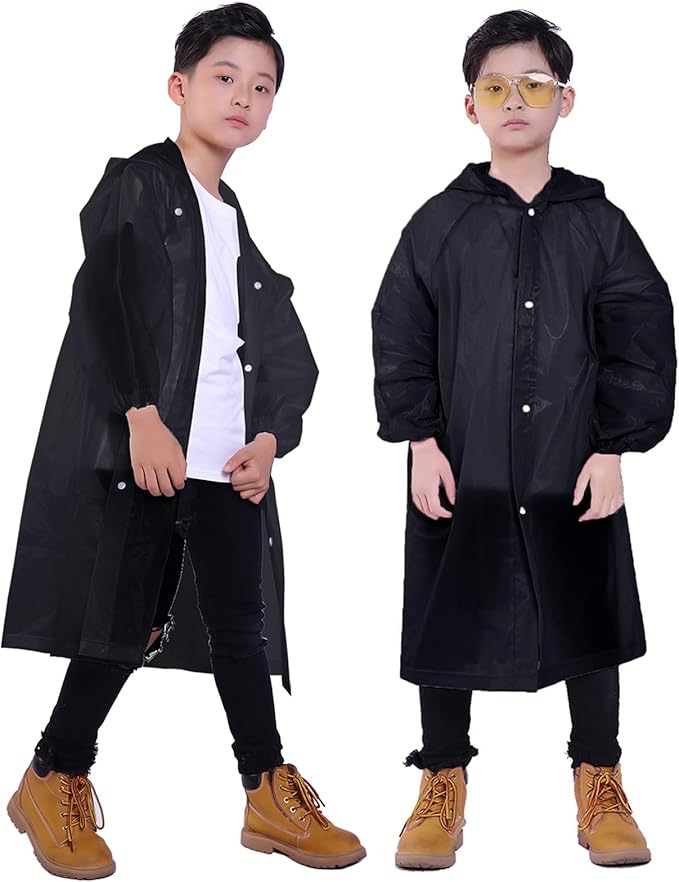 Kids Rain Jacket, 2 Pack Rain Ponchos for Kids - Reusable Raincoats for Boys and Girls Waterproof Outdoor Rain Gear