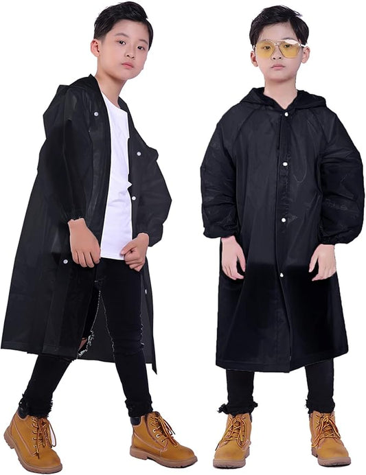 Kids Rain Jacket, 2 Pack Rain Ponchos for Kids - Reusable Raincoats for Boys and Girls Waterproof Outdoor Rain Gear