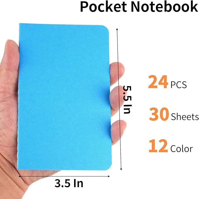 Hoiny 24 Pack Mini Pocket Notebook, 3.5 X 5.5 Inch Lined Small Journals for Kids, Colorful Cover Notepads for Traveler, Students, School Supplies, 30 Sheets/60 Pages, Memo Pad, Tiny Note Book Bulk