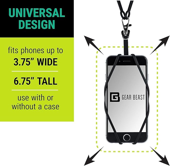 Gear Beast Cell Phone Lanyard - Universal Neck Phone Holder w/Card Pocket and Silicone Neck Strap