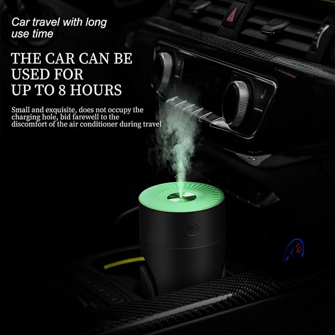 Portable Mini Humidifier with 2 Mist Modes, 220ml Cool Mist Rotation Humidifiers with Colorful Night Light, Quiet Operation, USB Personal Desktop Humidifier for Bedroom, Office, Travel, Car, Black