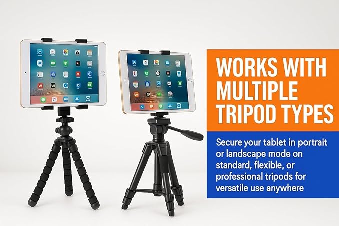 Acuvar Universal Tablet Tripod Mount Holder, Adjustable Stand Adapter for iPad, Samsung Galaxy Tab & Microsoft Surface, Fits 8-11 Inch Tablets, Tablet Holder with Remote Shutter