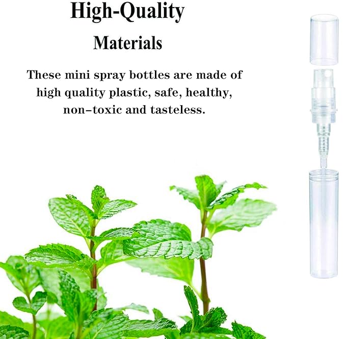 Mini Spray Bottles 70PCS 5ML Clear Plastic Empty Sample Containers Fine Mist Perfume Travel Refillable Spray Bottle Perfume Atomizer Small Travel Size Spray Bottle for Cleaning, Essential Oils