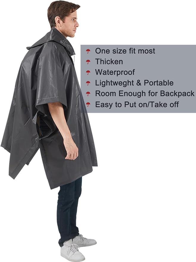 Rain Ponchos for Adults, 2 Pack Raincoats Jacket Reusbale with Drawstring Hood Sleeves for Women Men