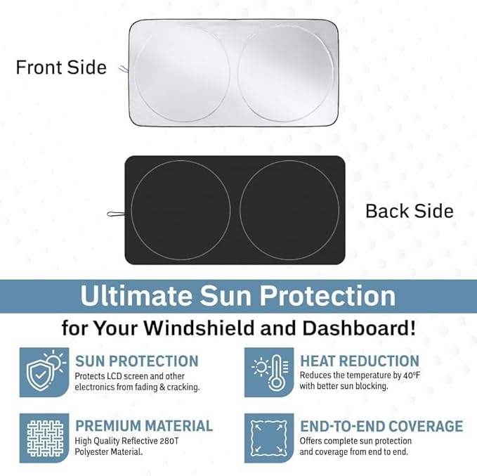 Autovir Windshield Sun Shade Foldable – 280T Car Front Window Shade, Heat Shield UV Sun Visor Protection, Keeps Interior Cool, Easy Fold Storage, Universal Fit for SUV, Sedan
