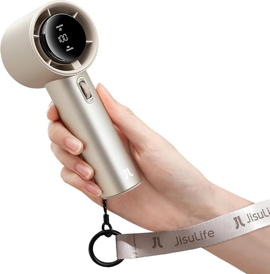 JISULIFE Handheld Fan Pro Series - Extreme Cooling Output: 1-100 Speed Scroll Wheel, Metal Body, Digital Display, 1.5H Fast Charge, 5000mAh-Portable Fan for Travel Outdoor, Gifts for Women Men(Brown)