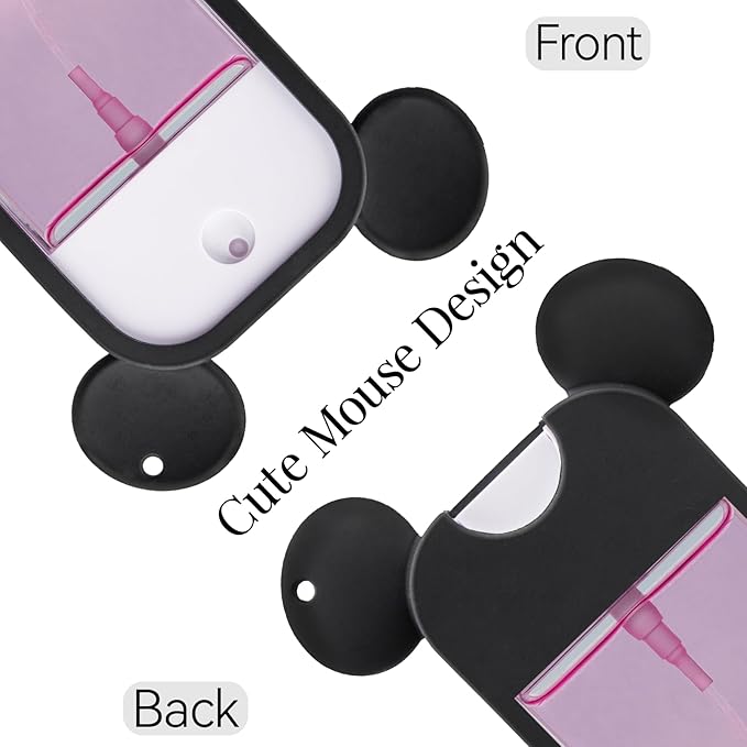 TERPINK 2 Pack Silicone Case Compatible with Touchland Hand Sanitizer Spray 1 fl oz, Mouse Design Protective Case with Keychain, Hand Sanitizer Spray Accessory (Black+White)