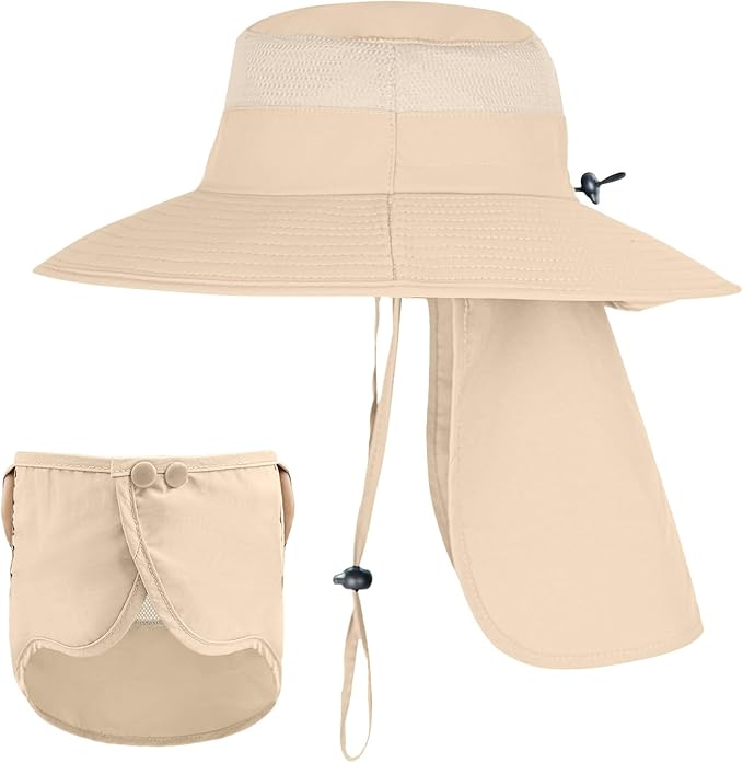 Sun Hats for Men Women Fishing Hat UPF 50+ Breathable Wide Brim Bucket Hats Summer UV Protection Safari Hat with Neck Flap