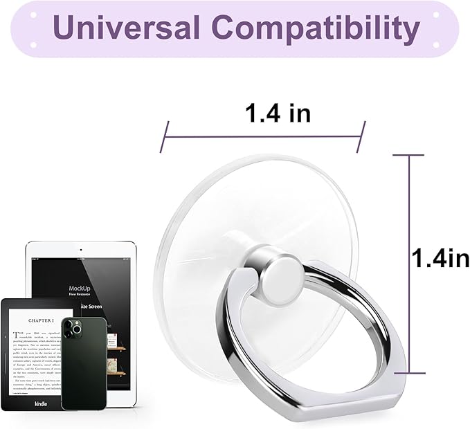 2 Pack Jsoerpay Cell Phone Ring Holder, Transparent Ring Holder 360°Rotation Finger Ring Stand, Phone Kickstand Compatible with Most of Phones, Tablet and Case (Silver)